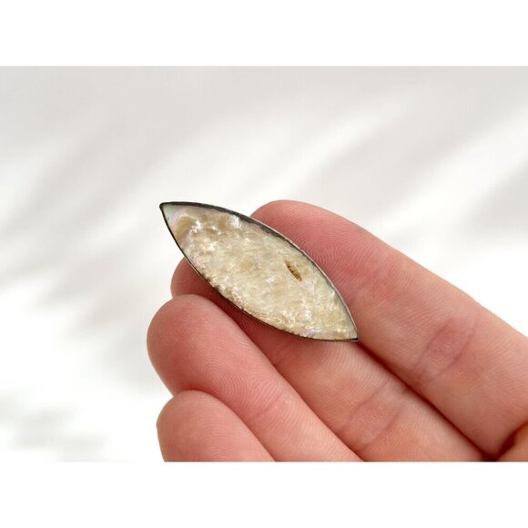 Mother of Pearl Marquise Vintage Sterling Silver Abalone Mini Victorian Brooch - Picture 6 of 9